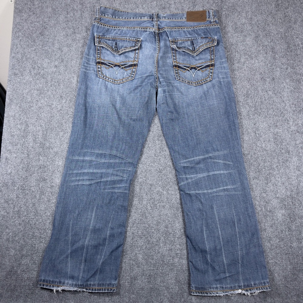 Y2K Seven7 Bootcut Jeans Mens 38x34 Blue Medium Wash Flap Pocket Distressed
